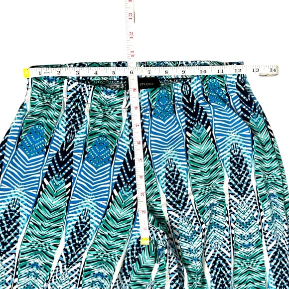 AB Studio Turquoise and Navy Abstract Wide Leg Pants - Picture 4 of 9
